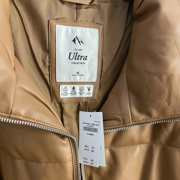 NWT Abercrombie & Fitch Ultra Mini Puffer Camel Vegan Faux Leather Bomber Sz XL - Picture 8 of 13